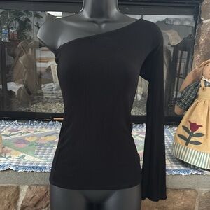 Women’s Aqua Off Shoulder Black Ribbed Top size Small